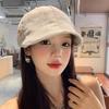 Linen forward hat women's big head circumference wide brim show face small newsboy hat retro literary style beret hat tide