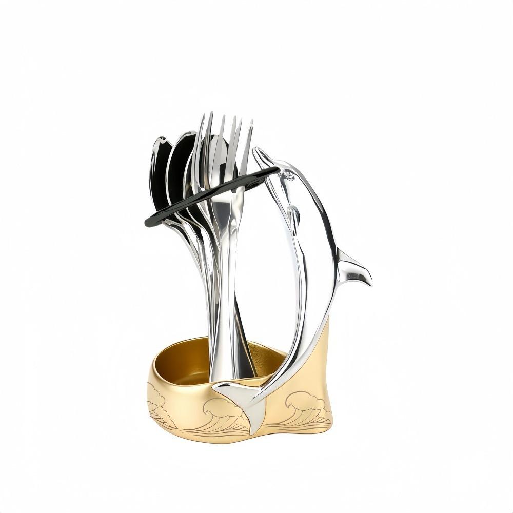 Cute Stainless Steel Dolphin Cutlery Holder Portable Decorative Dinnerware Set Fruit Fork Fruit Fork Set Home Decoration
