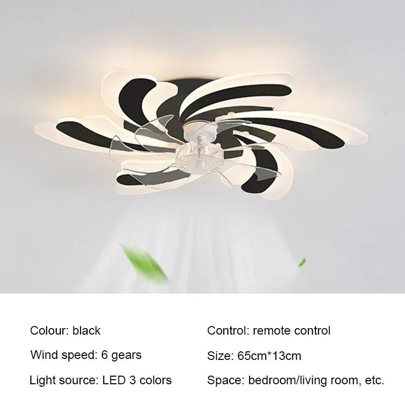 Nordic Flower Shape Black White Ceiling Fan Light LED Ceiling Lamp Remote Control Bedroom Silent Electric Fan Lamp Ventilators