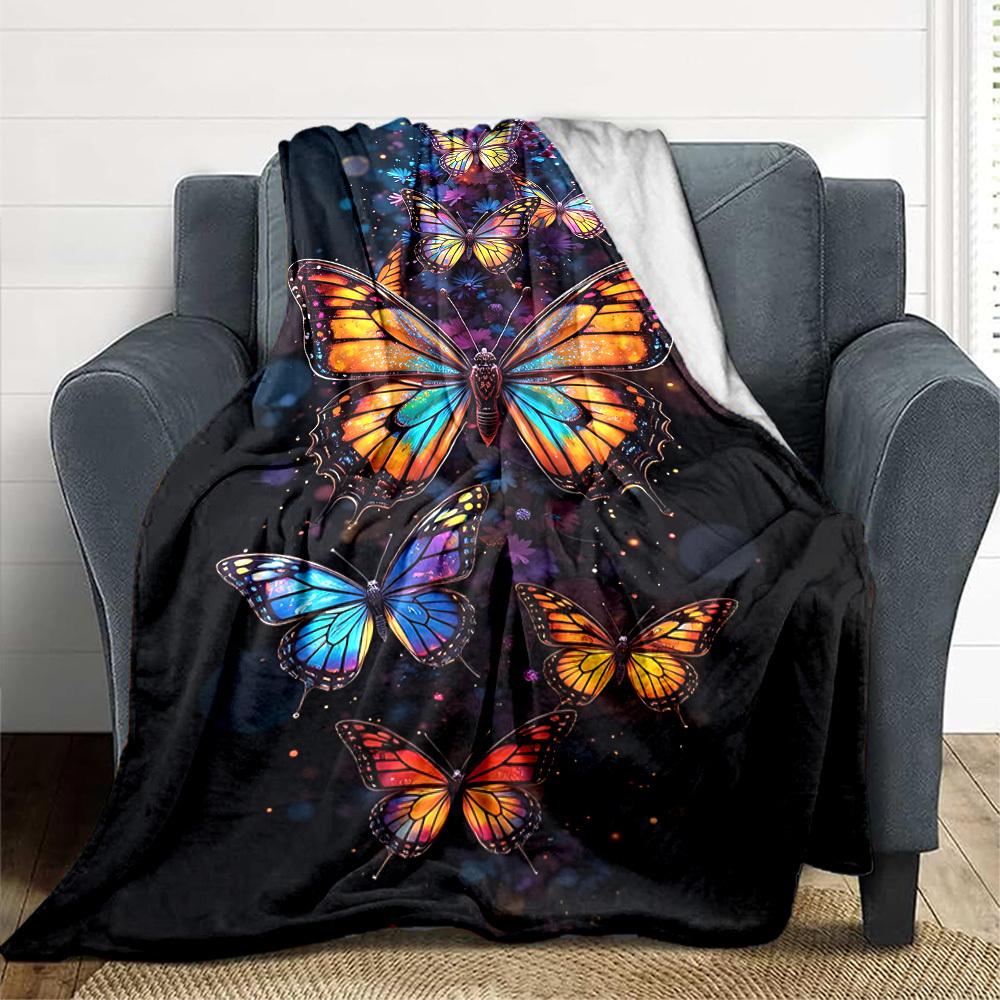 1pc Butterfly Print Blanket Lightweight Flannel Blanket Throw Blanket For Sofa, Bed, Travel, Camping, Livingroom, Office, Couch, Chair, And Bed yy2510