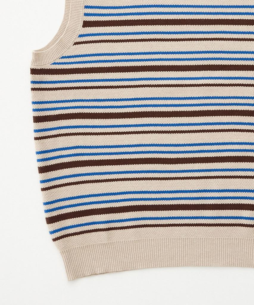Stco Striped Round Knit Vest Beige (Oversized)_Skvua04Otd