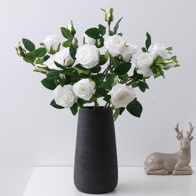 Künstliche Blume dekoratives Ornament Simulation gekräuselte Rose Europäische 3-köpfige feuchtigkeitsspendende Rose Simulationsblume