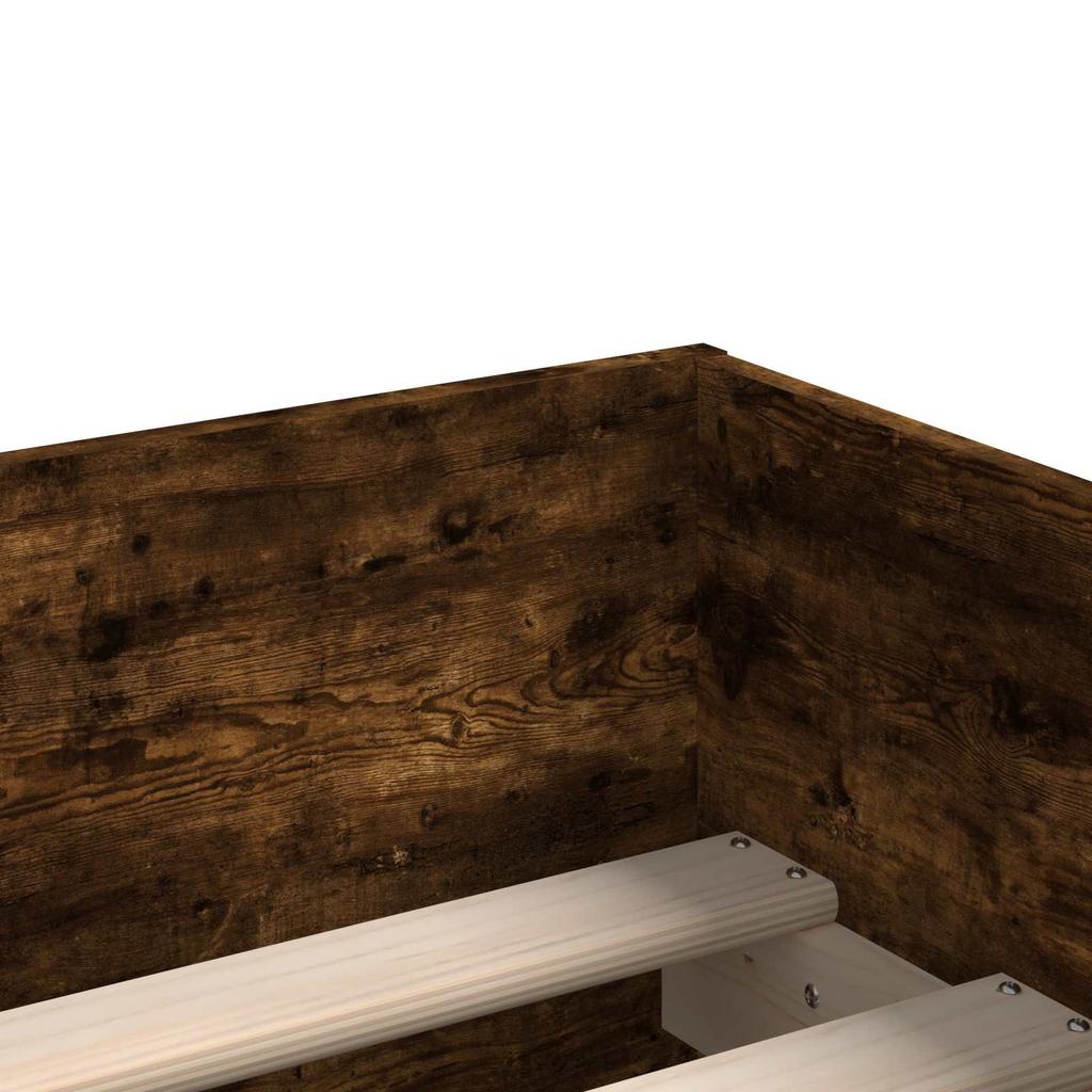 Bed Frame with Storage Smoked Oak Solid Pine Wood