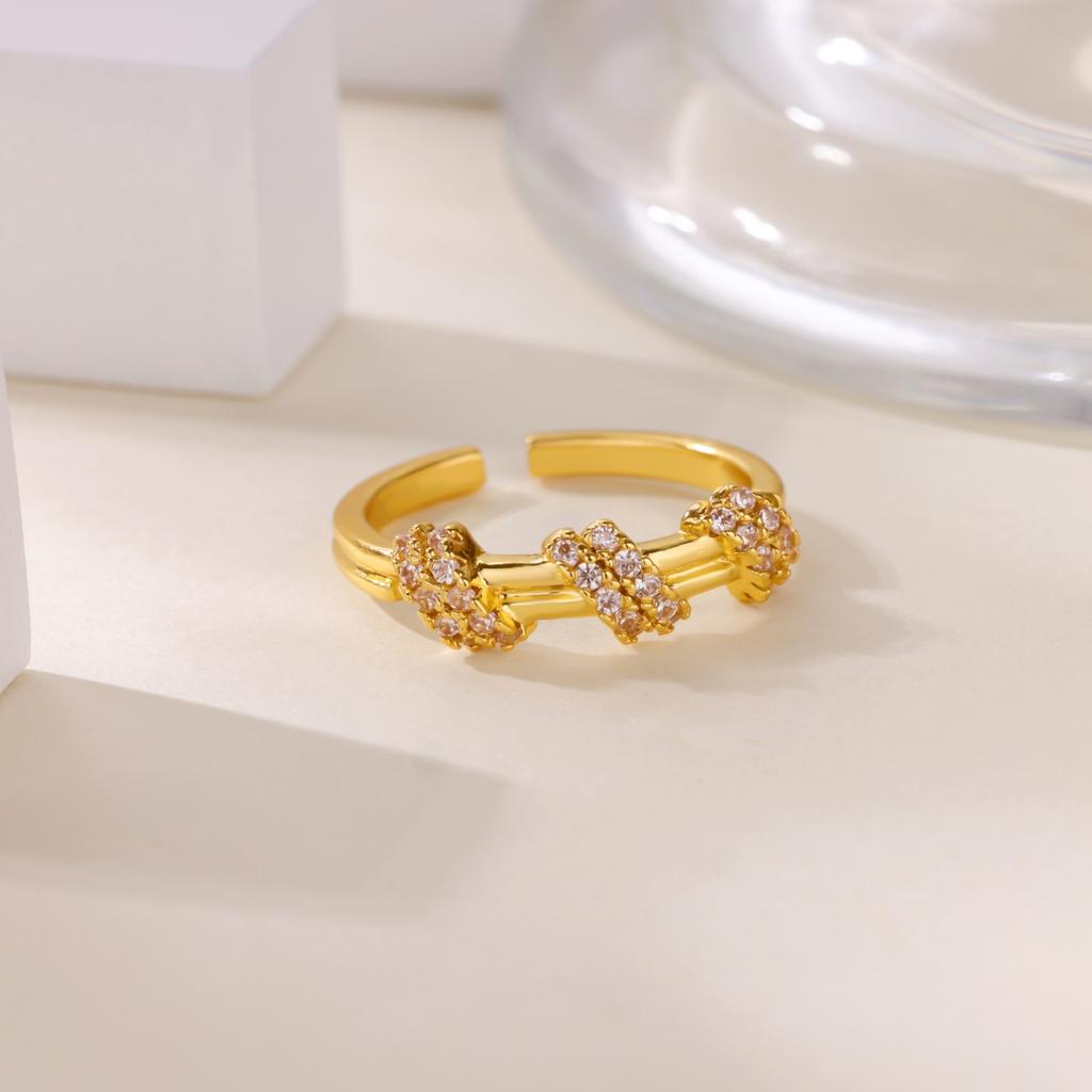 Zircon Circle Knot Rings For Women Men Gold Color Stainless Steel  Opening Adjustable Ring Luxury Brand Jewelry Couple Gift
