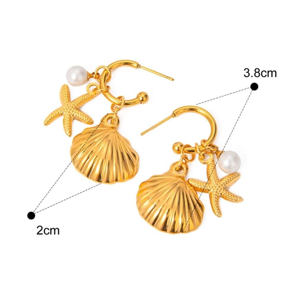 Pearl Accent Shell Necklace Gold Color Drop Earrings Stylish Women Jewelry Beach Wear