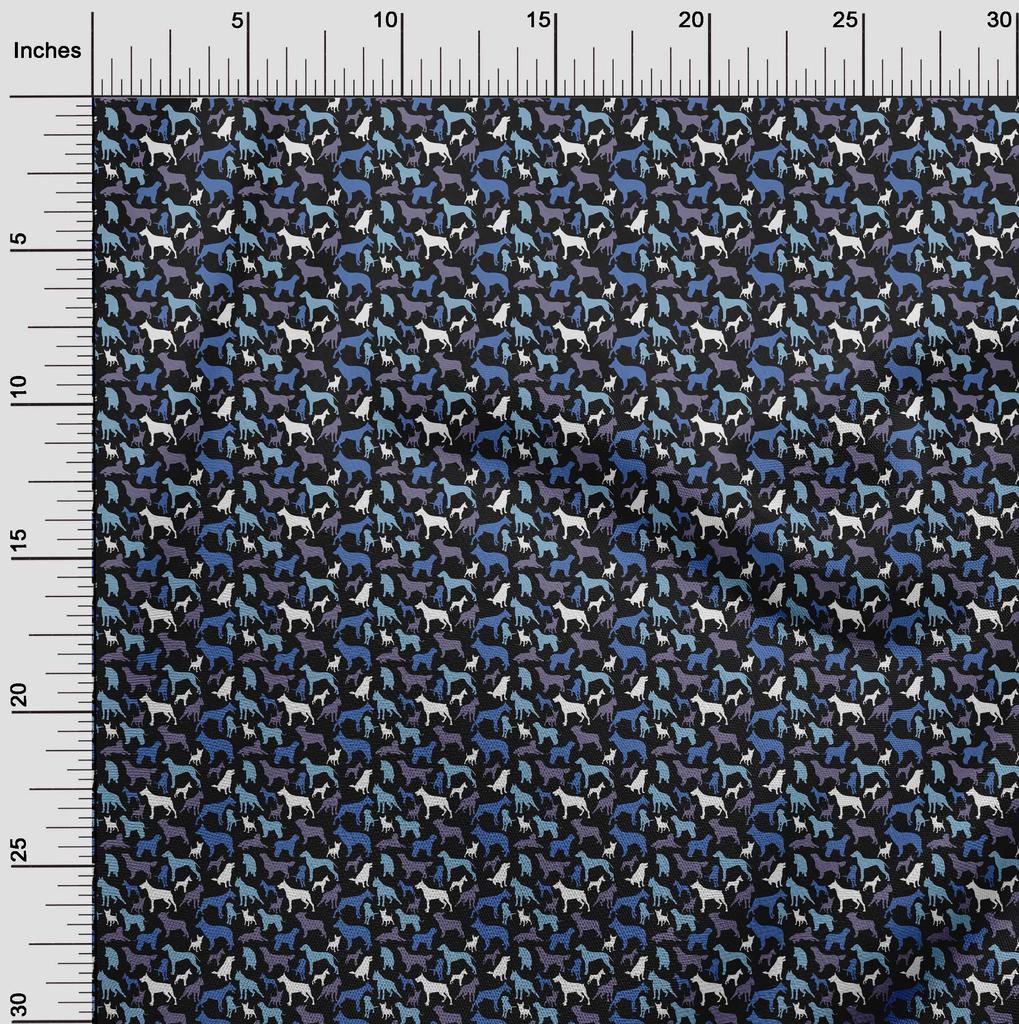 oneOone Georgette Viscose Blue Fabric Floral & Puppies Fabric For Sewing Printed Craft Fabric By The Yard 42 Inch