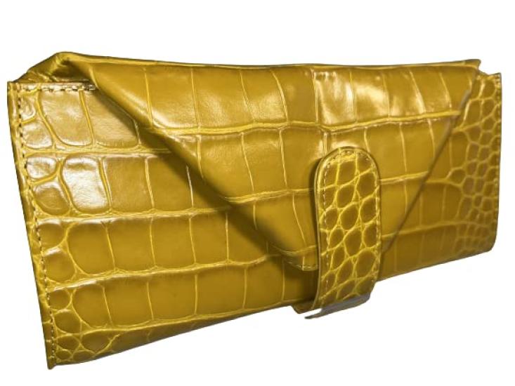 Langes Portemonnaie aus echtem italienischem Rindsleder mit Krokodilprägung. PS-TT42LW8 (Senfgelb). Unisex.