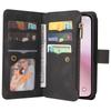 For iPhone 16e Zipper Wallet Case with 15 Card Slots and Strap Leather Phone Cover