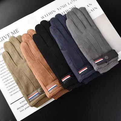 Suede Gloves Men's Autumn and Winter Warm Fleece Thickened Touch Screen Split-finger Gloves Manufacturers Wholesale Cycling Gloves