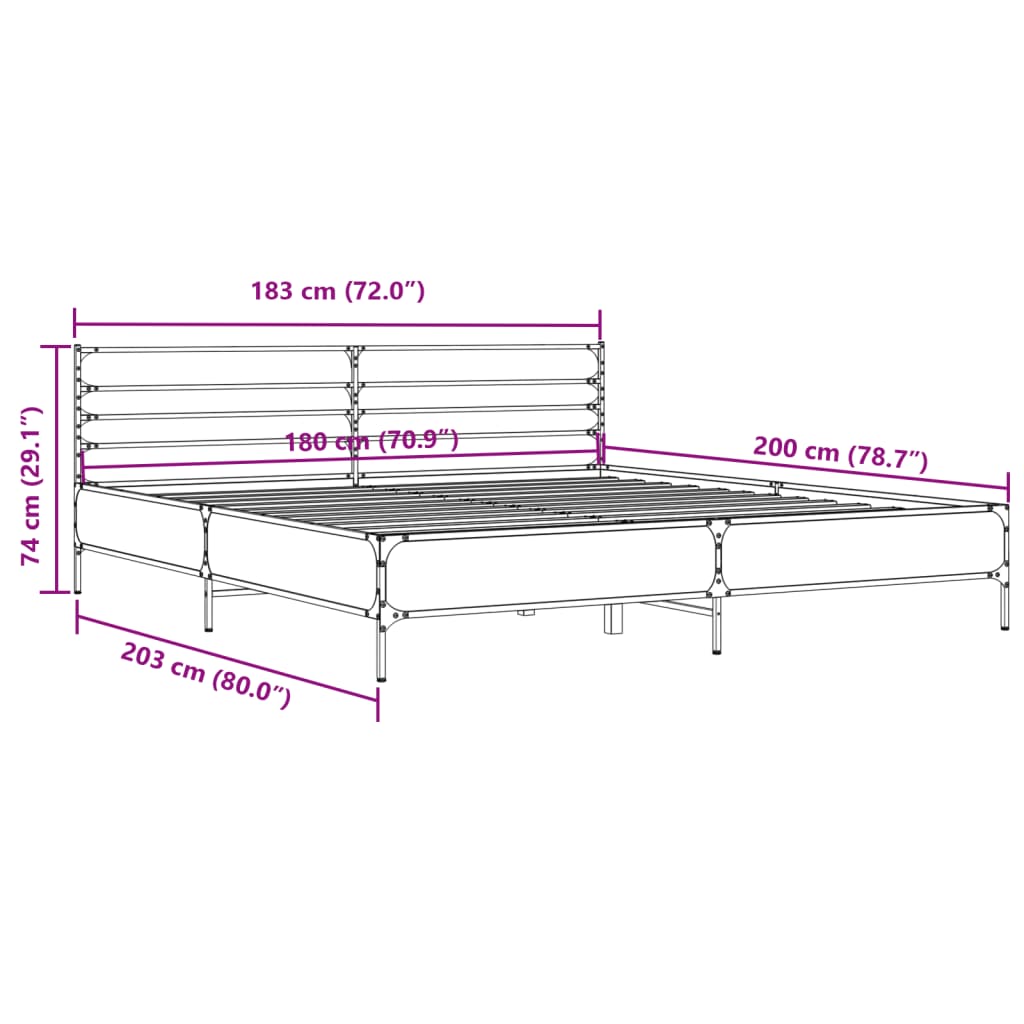 Bed Frame Black 180x200 cm Particleboard and Metal