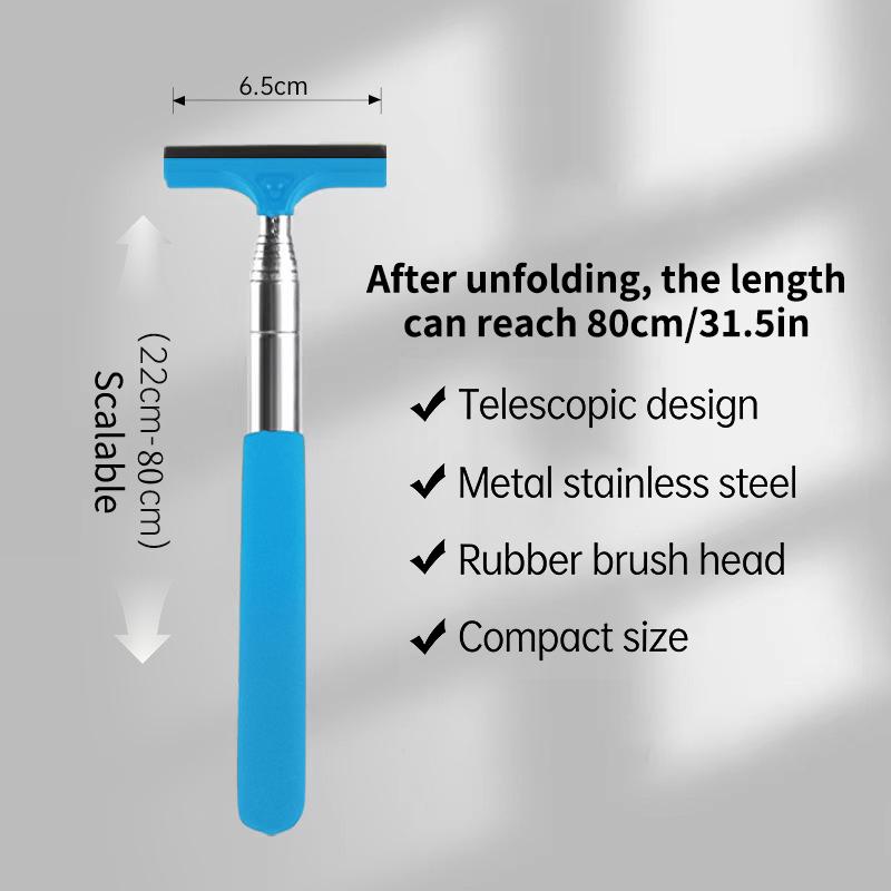 1Pcs Stainless Steel Telescopic Car Rearview Mirror Wiper With Retractable Layered Brush Head Handheld Window Cleaning Tool