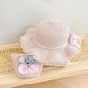 2pcs set Straw Hat And Shoulder Bag Girls Princess Summer Outdoor Fisherman Hats Baby Kids Lace Bowknot Beach Sun Cap Visor
