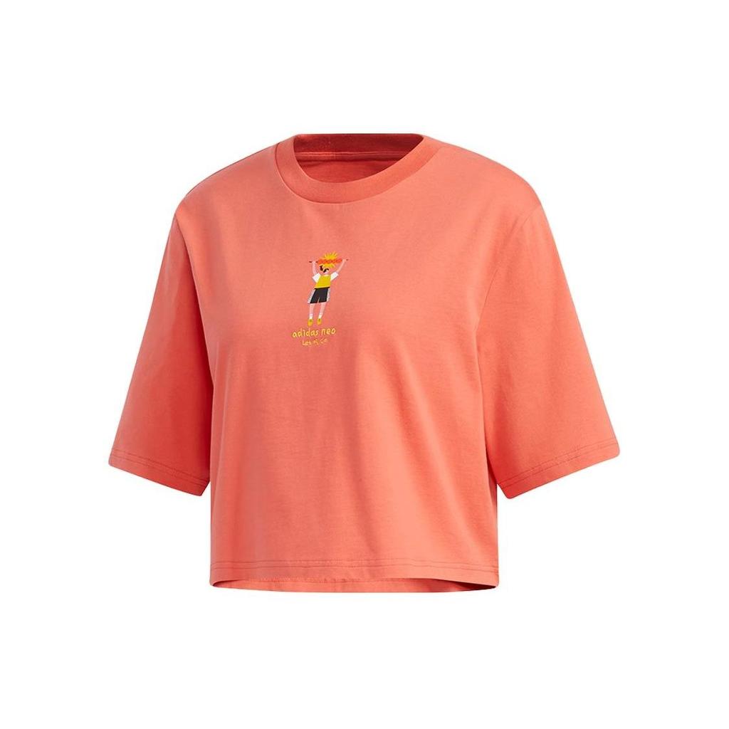 Adidas Neo Printed Ribbed Crew Neck Casual Short Sleeve T-Shirt Women Tops Light-Red GP8573