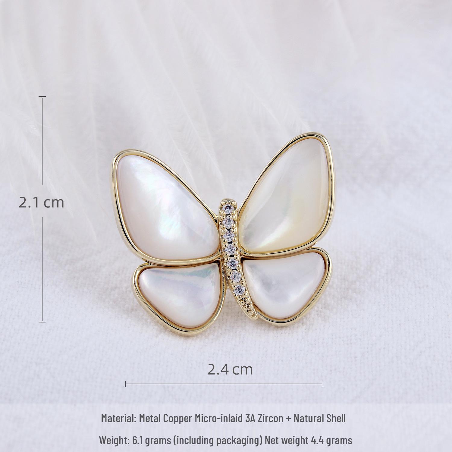 Luxurious Natural Shell Butterfly Brooch for Women, Inlaid with Zircon - Elegant High-Grade Accessory.