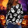 Women's Fashion Long Sleeve Neck Top with Slit Hem Halloween Print for Fall Party Occasion Wear