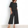 Women's Casual Fashion Sexy Long And Short Sleeve Pullover Shirt Round Neck Literary Retro Color Casual Split Suit