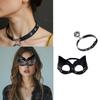 Catgirl Eye Mask With Leather Rivets Choker Catgirl Costume Accessories Half Face Mask For Women Masquerade Halloween