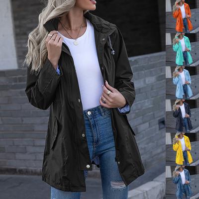 Dámska vetruodolná nepremokavá bunda s kapucňou na zips strednej dĺžky