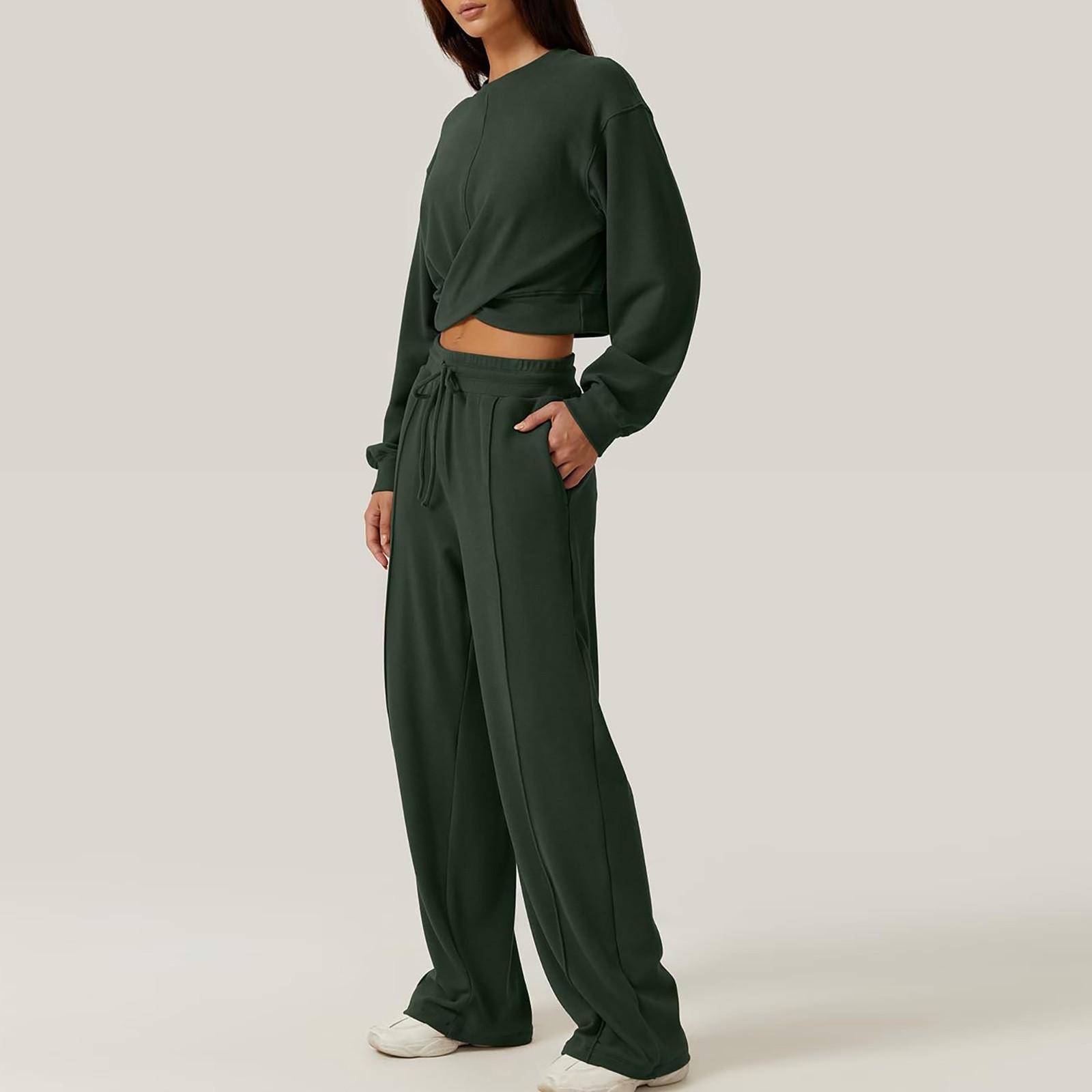 

Женский комплект из 2 предметов, комплект спортивного костюма, укороченная спереди толстовка, комплект спортивных штанов с широкими штанинами M