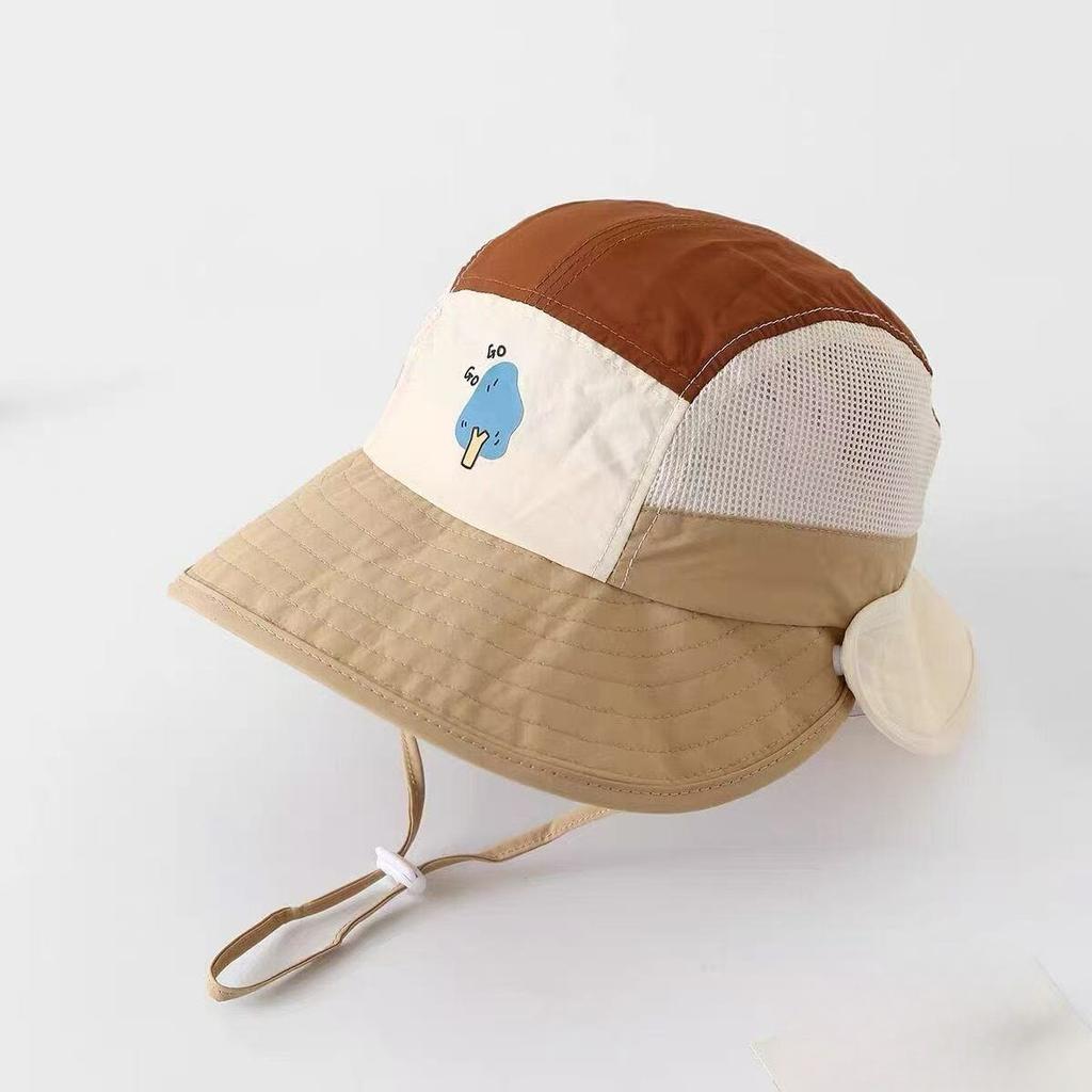 Children's sun hat summer thin design sun protection large brim breathable mesh shawl hat women's fisherman hat