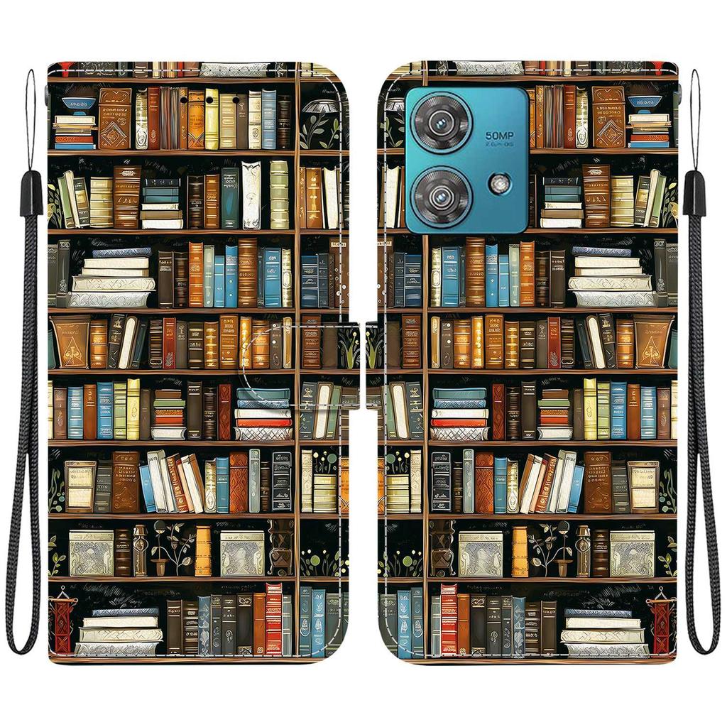 Handmade PU Leather Flip Case for Motorola Edge 40 Neo Anti-Slip Shockproof Cover with Wrist Strap & Heart/Rose Cat Designs