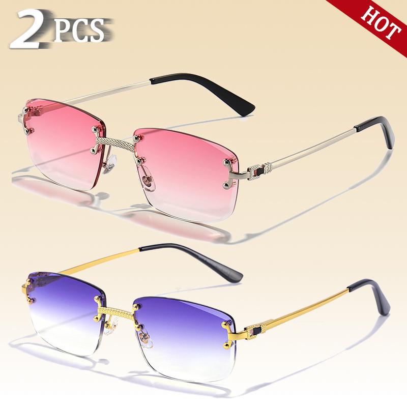 

CATERSIDE Retro Rimless Square Sunglasses Men Women UV400 Small Gradient Sun Glasses For Men Popular High Quality Party Eyewear As Photos Showing