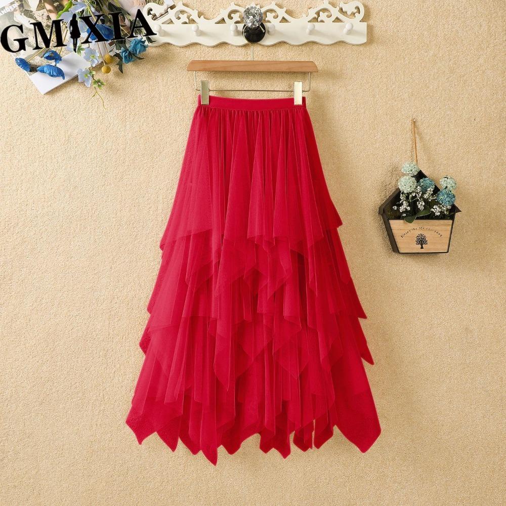 GMXIA Women's Fashion Casual Solid Color Print Summer Spring Skirts