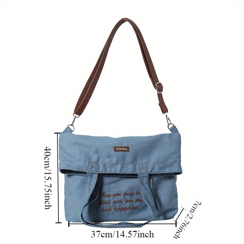 Stylish Letter Embroidered Denim Crossbody Bag, Versatile Shoulder Bag, Tote Bag For Daily Use, School, Commuting, Work