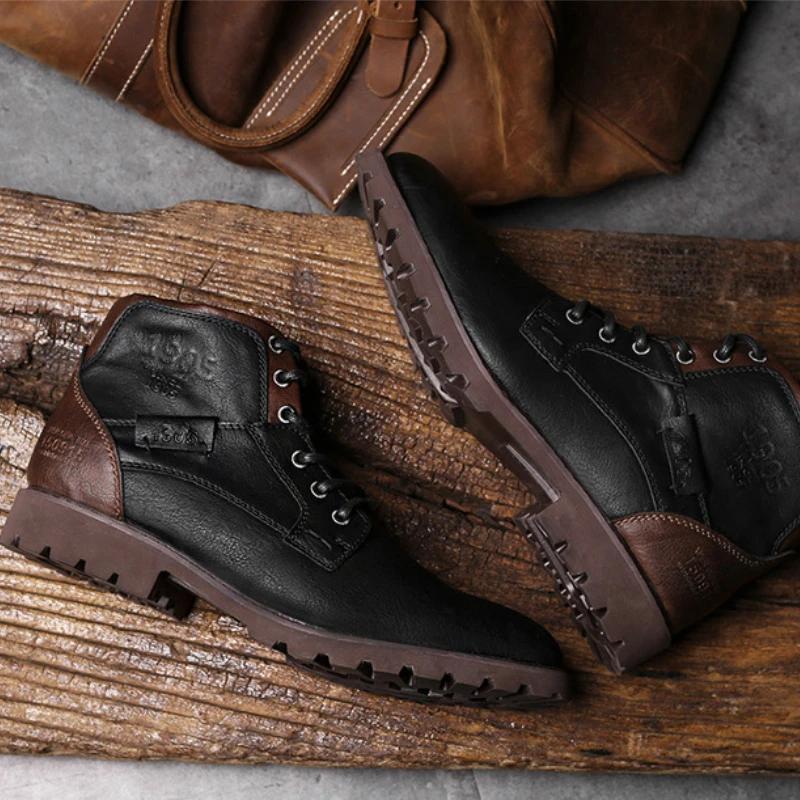 Handmade Men Ankle Boots Luxury Retro Men's Motorcycle Boots for Men High Quality Outdoor Work Shoes British Style Men Boots