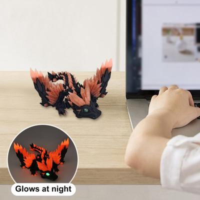 3D tištěná figurka draka Svítící ve tmě Létající drak Fidget hračka s pohyblivými klouby Svítící kloubový drak Dekorace Ozdoba