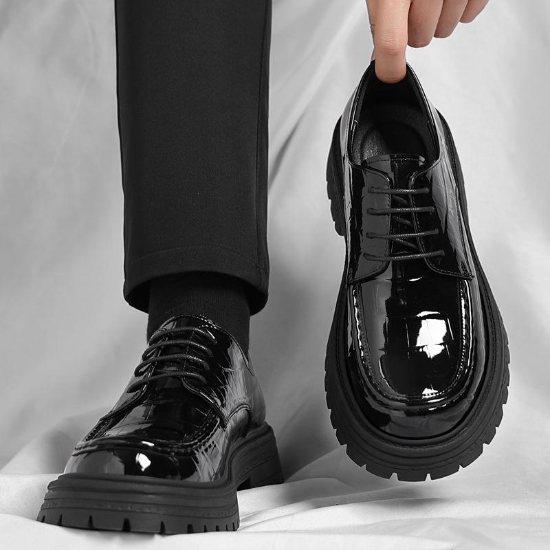 British Leather Men Business Dress Shoes Fashion Casual Bog Head Men's Derby Lace-up Shoes Designer Increase Platform Shoes Male