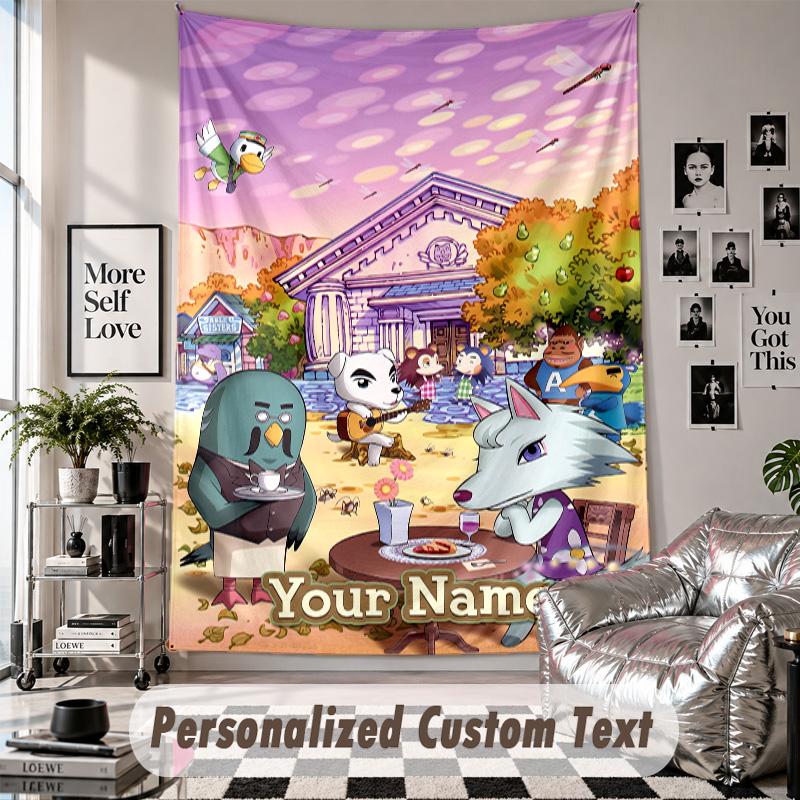 Custom Tapestry Wall Hanging, Animal Crossing Personalized Name Text Home Wall Decor
