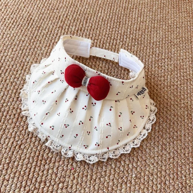 Summer Lace Trim Sun Visor Hat Hollow Top Large Brim Sun Visor Hat Cherry Print Red Bowknot UV Protection Hat