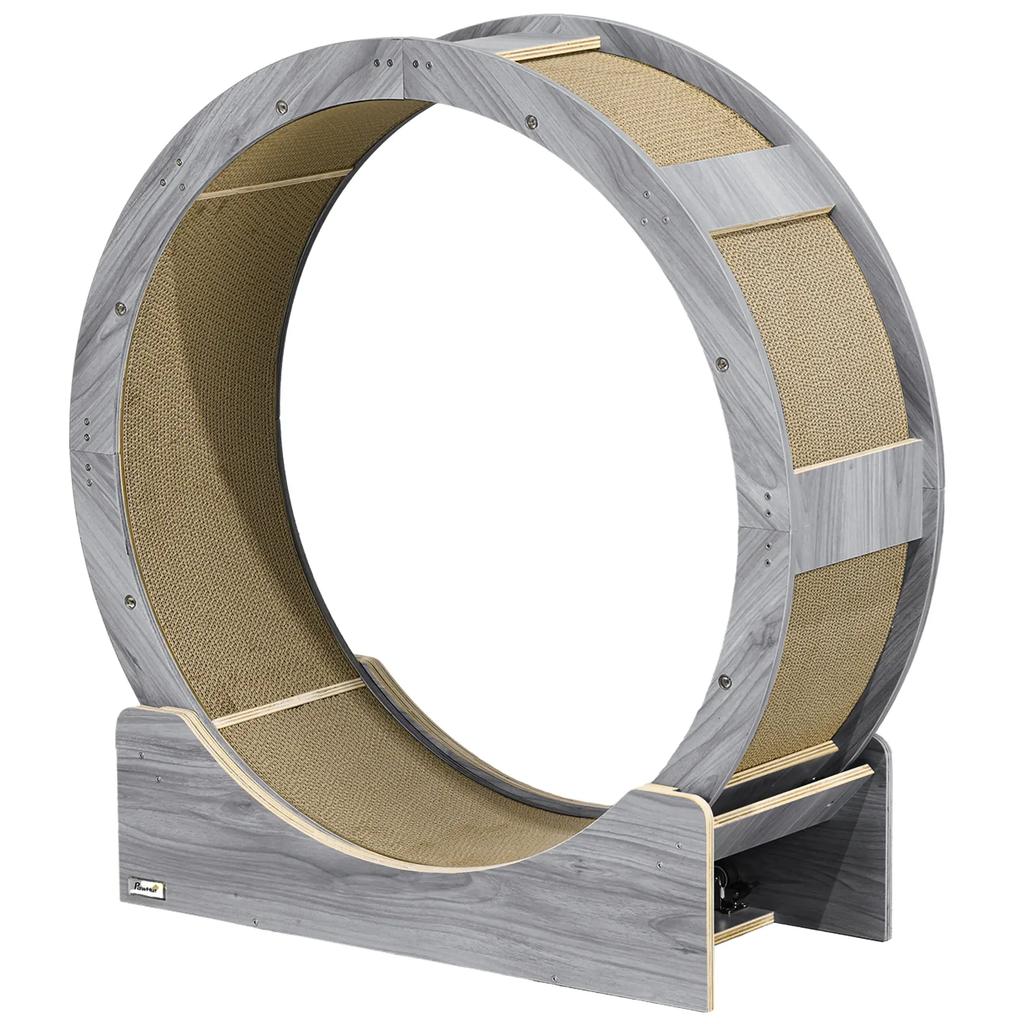PawHut Cat Exercise Wheel with Brake and Scratching Mat, 91 Cm, Walnut