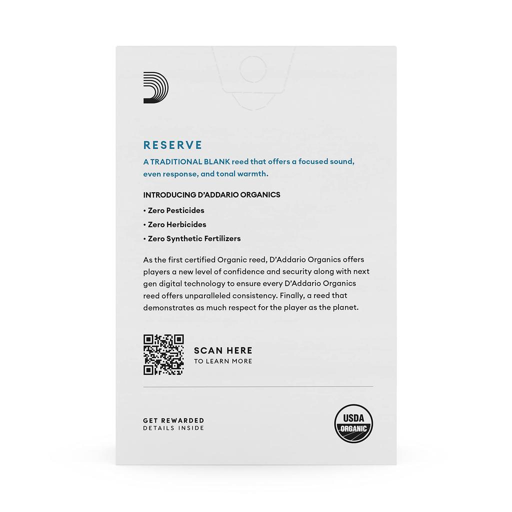 WoodWinds Reed for Bb Clarinet USDA Organic Certified RESERVE ODCR1030 10 Pieces D'Addario D'Addario [Hardness 3.0] []
