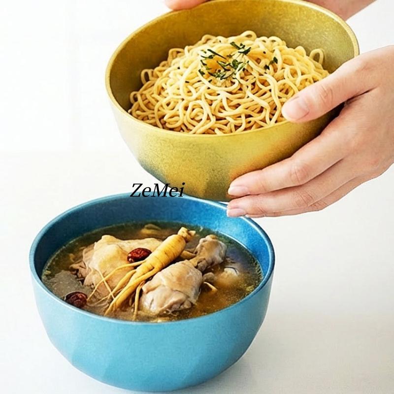 Pure Titanium Thickened Double-Wall Salad Bowl, Multicolor Double-Layer Ice-Flake Texture Home Food Storage Soup Bowl Tableware