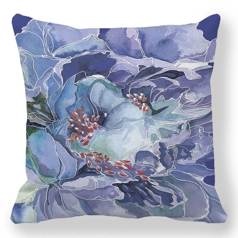 Home Decor Blue Floral & Bird Patterned Pillow Covers Pattern Cushion Cover Suitable For Sofa Bedroom Car Pillow Cover
