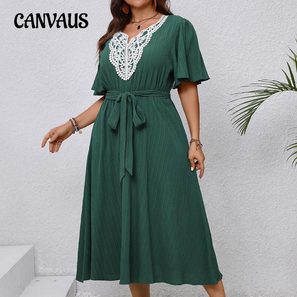 Vestido elegante de verano con mangas de loto y cintura alta para mujer, talla grande