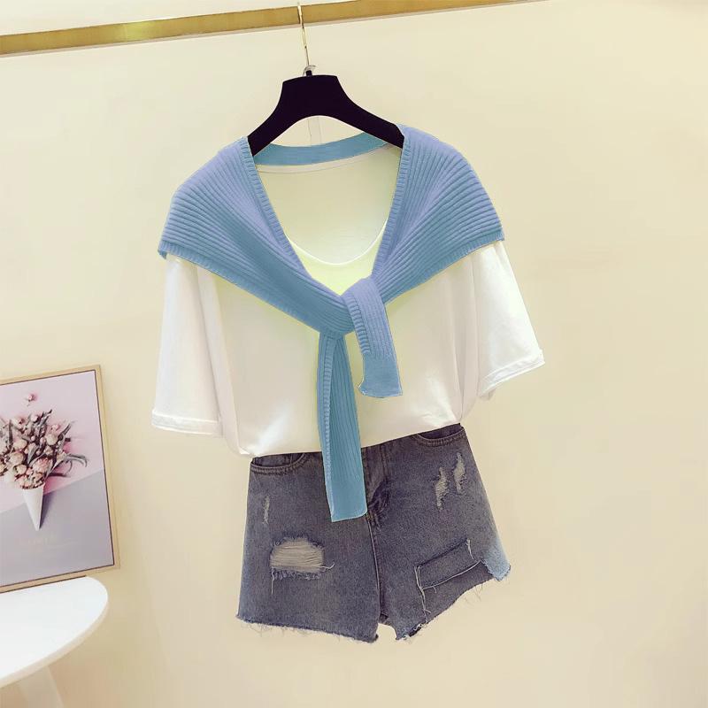 Stylish Women's Knit Shawl - 2026 Spring Celebrity Style Shoulder Wrap with Knotted Neckline Faux Collar Scarf