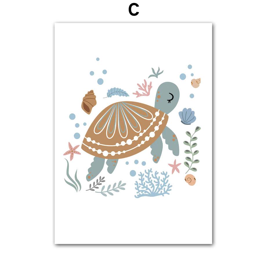 Whale Turtle Seahorse Octopus Nursery Wall Art Canvas Painting Nordic Posters And Prints Wall Pictures For Baby Kids Room Decor