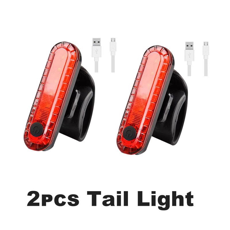 Bicycle Front Rear Light Set LED Rechargeable Head Light Taillight for Bike Night Cycling Riding Red Warning Tail Light 3 Modes