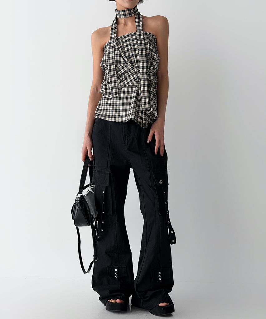 THE GREEN LAB Eyelet Strap Bootcut Cargo Pants [Black]