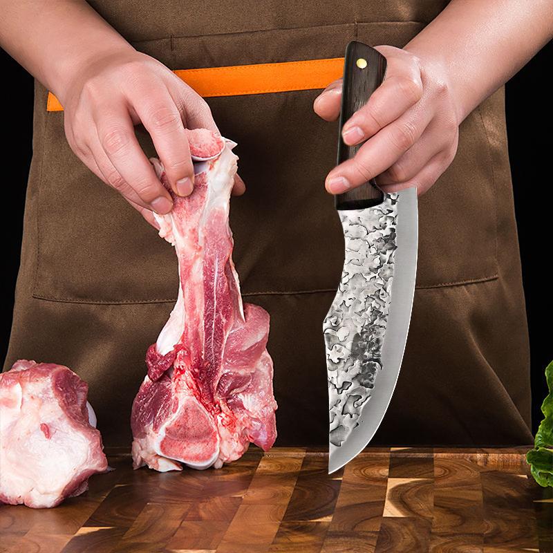 Carbon Steel Kitchen Knives Wooden Handle Cleaver Slicing Knife Hand Forged Blade Butcher Boning Knife Wood Handle Chef Knife