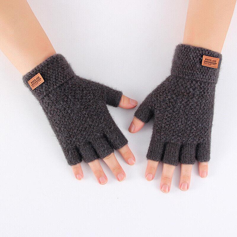 

Winter Fingerless Gloves For Women Men Thick Elastic Knitted Alpaca Wool Warm Half Finger Mittens Outdoor Driving Gloves Unisex One Size темно серый