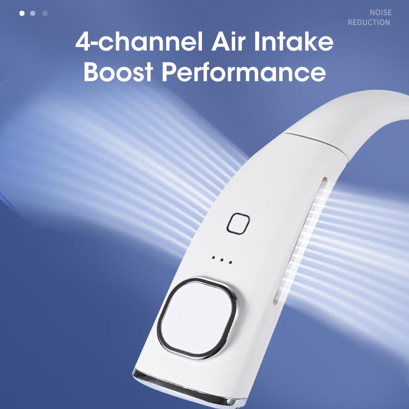 Portable Cooler Fan Hanging Neck Fan USB Bladeless 4000mAh Rechargeable 720 Degree Neckband 4 Air Outlet Fan Handheld Fan