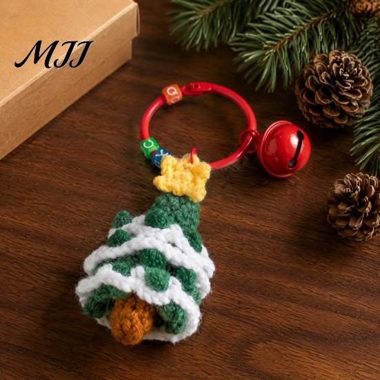 Mini Sock Ornament Yarn Crochet Christmas Keychain with Bell, Handmade Tree Hat Glove Wreath Winter Season Gift Key Ring Pendant, Holiday Bag