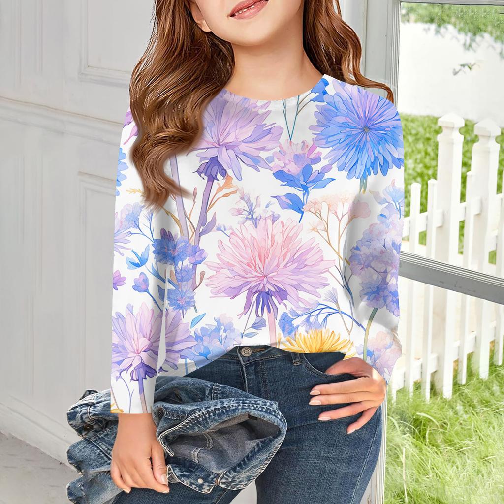 Mädchen Langarm T-Shirts Kinder Herbst Tops Rundhals Bedruckt Basic T-Shirts