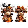 Coastal Style Ornament 2PCS Highland Cow Ornament, Wooden Rustic Figurine, Thanksgiving Handcrafted Wood Theme Art, for Entrance Living Room