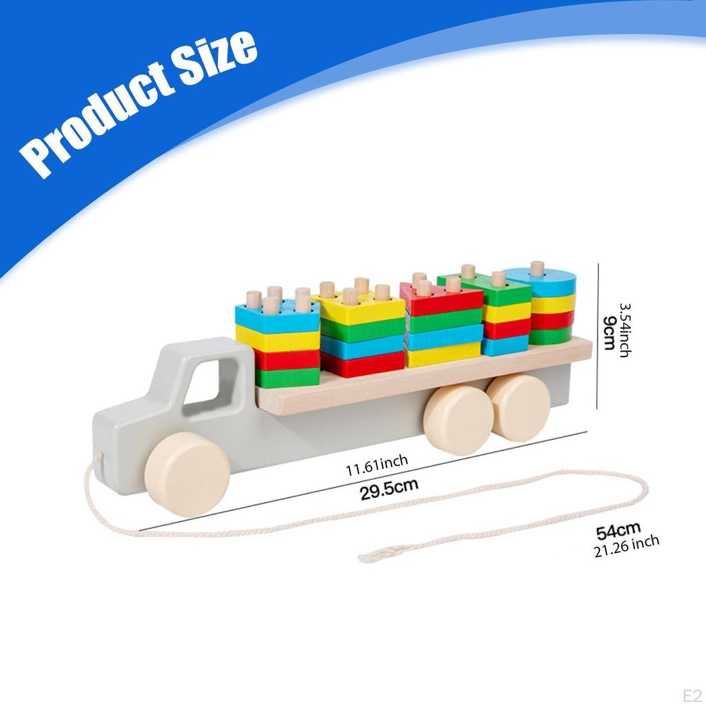 Wooden Building Blocks Vehicle Toy Preschool Shape Sorter Stacking Game Kids