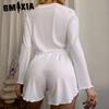 GMXIA Long Sleeve Shorts Autumn and Winter O-Neck Pajamas Two Piece Women's Home
